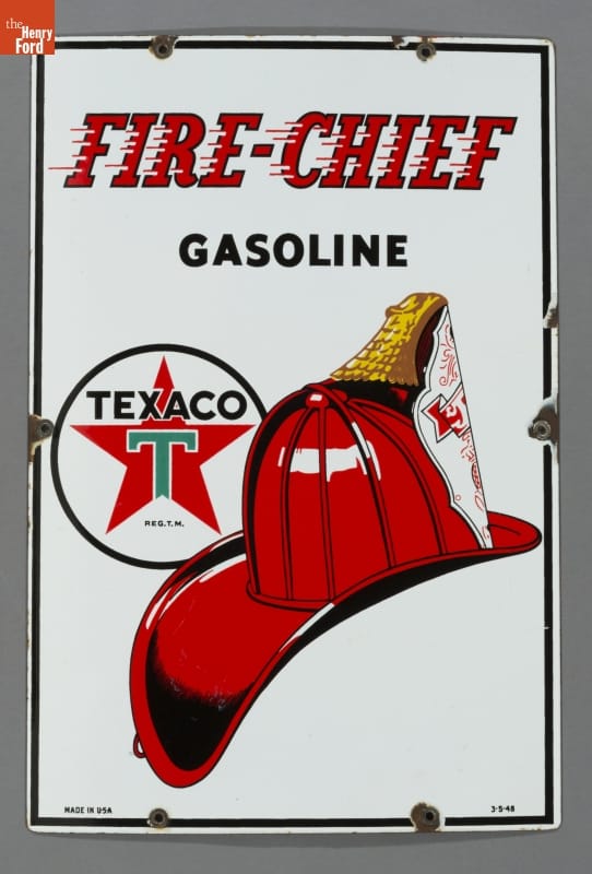Panneau d'Essence Chef des Pompiers Texaco, 1948