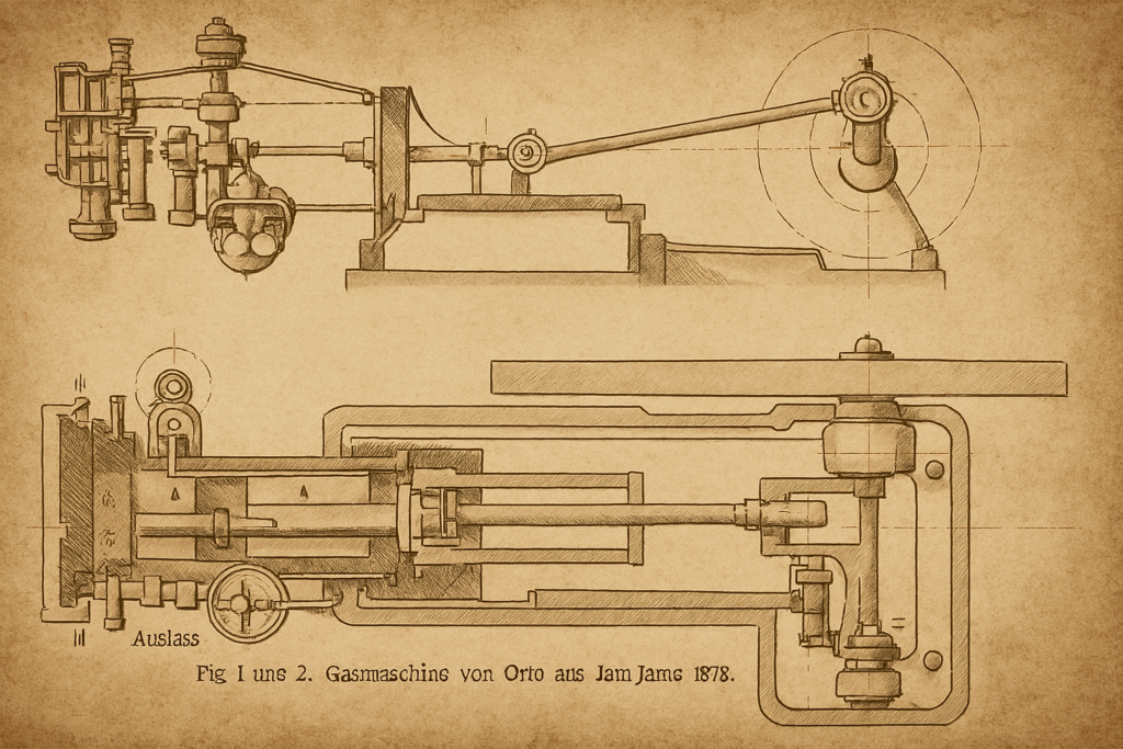 Moteur à combustion interne d'Otto, 1876. (modifiée par Copilot)