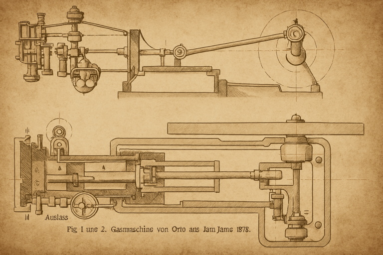 Moteur à combustion interne d'Otto, 1876. (modifiée par Copilot)