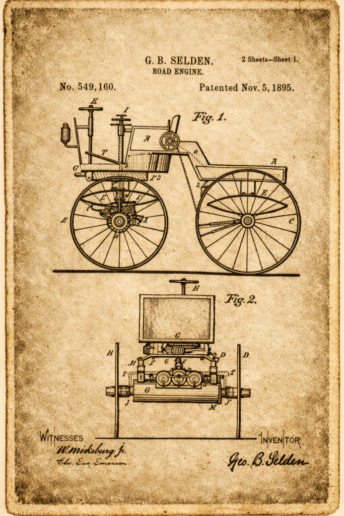 Brevet N° 549,160 du 5 novembre 1895 de G.B. Selden (© patents.google.com)