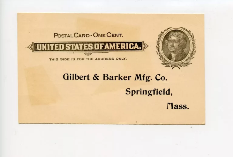 Carte-réponse prépayée américaine d'un cent, Gilbert Barker Mfg. Co, 1902</br></a></figure>
																				</div>
														<div class=