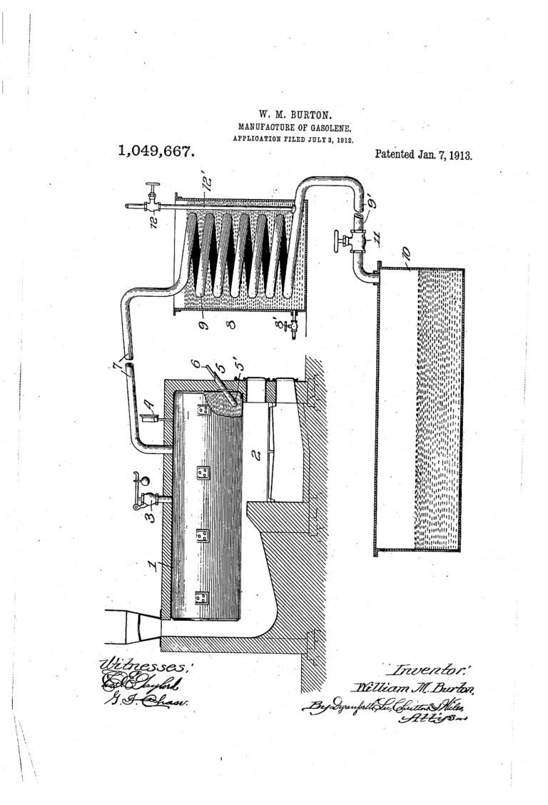 Craquage thermique non catalytique. Brevet 1,049,667 du 7 janvier 1913 (© patents.google.com)
