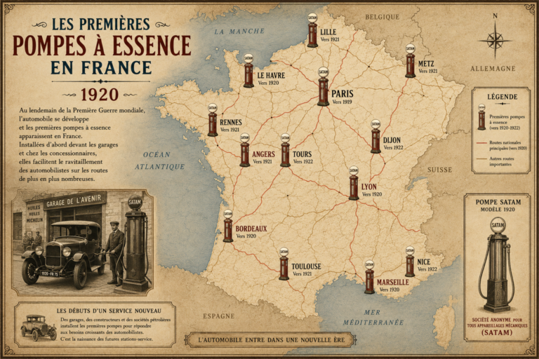 Les premières pompes à essence en France (ChatGPT image)