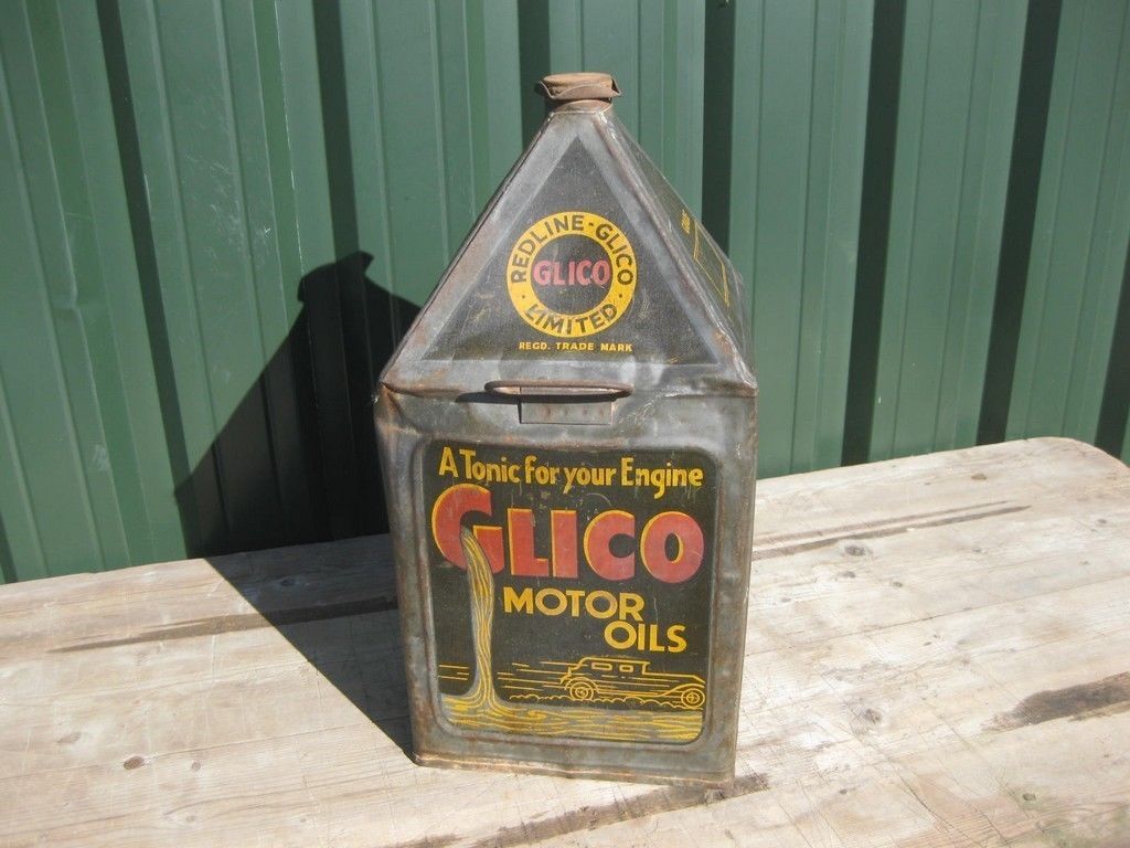 Rare bidon "Glico Motors oils" base carrée couvercle de forme pyramidal