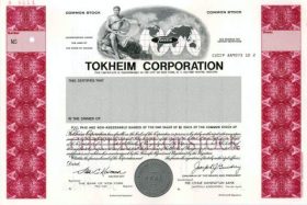 Spécimen de certificat de Tokheim Corporation Indiana 1978