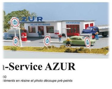 STATION SERVICE AZUR AVEC CAMION CITERNE BERLIET (années 50/60)
