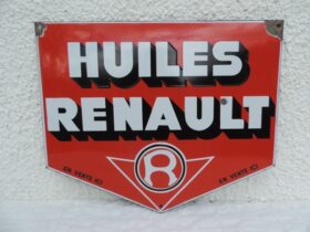 Plaque émaillée HUILES RENAULT "EN VENTE ICI" (© rouleetvintage.net)