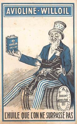 Carte postale huile moteur AVIOLINE WILLOIL, avec représentation de l'oncle SAM (© worthpoint.com)