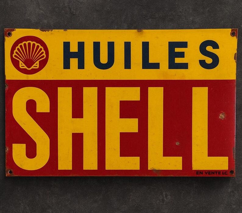 Plaque émaillée Shell vintage (© etsy.com)