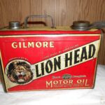 Bidon d'huile moteur Gilmore Lion Head vintage, 1 gallon, (© worthpoint.com)
