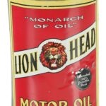 HUILE MOTEUR GILMORE TÊTE DE LION, BIDON D'UN QUART AVEC MOTIF DE LION. (© morphyauctions.com)