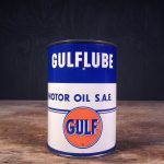 Bidon d'huile moteur Gulf Gulflube des années 1950 (© garageduvintage.com)