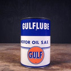 Bidon d'huile moteur Gulf Gulflube des années 1950 (© garageduvintage.com)