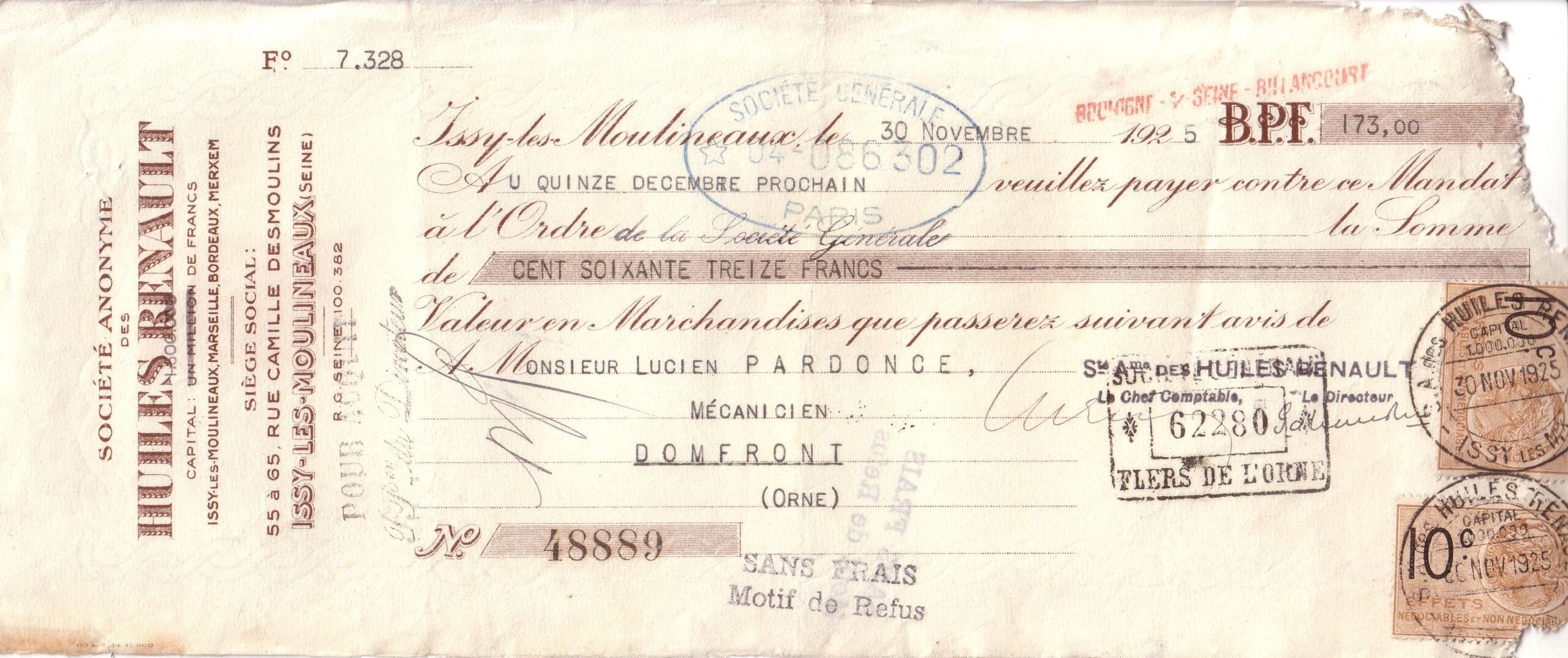 Document de la société Anonyme des Huiles Renault (document original) (© babethhistoires.unblog.fr)