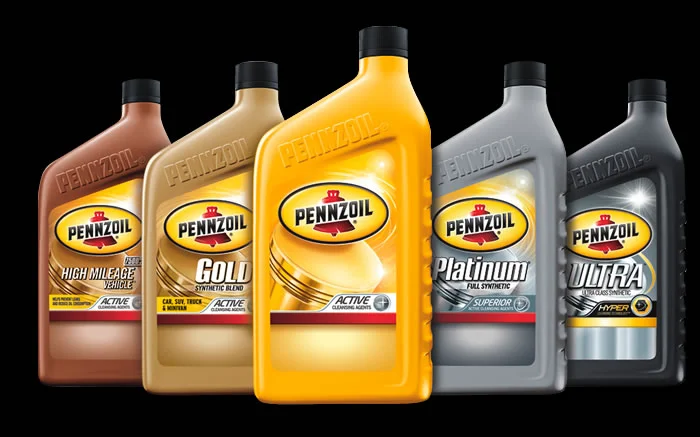 Gamme de bidons (plastique) d'huiles Pennzoil (© ccdwholesale.com)