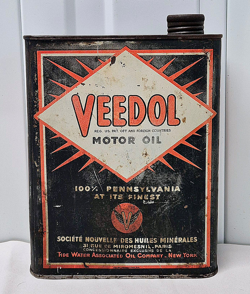 Bidon d'huile Veedol « 4, 1/2 fluide légère » (© passion-automobilia.com)