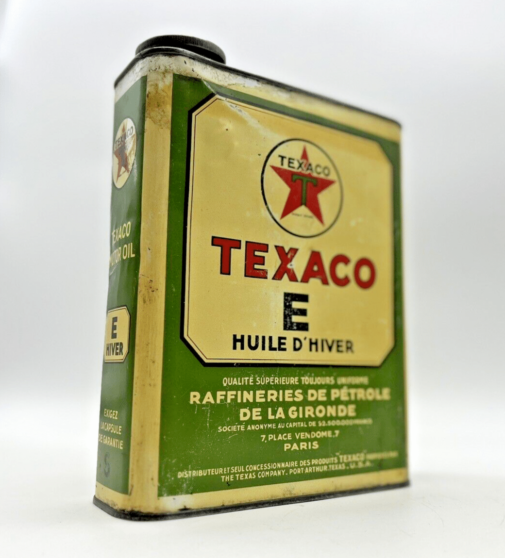 Bidon d'huile TEXACO (FR) type "E, Huile d'hiver" (© ebay.fr)
