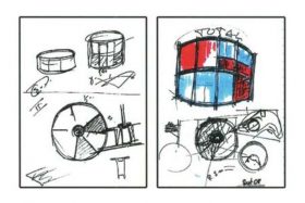 Des dessins préparatoires pour la station-service Total modulaire construit par l'architecte Jean Prouve, dessins de 1969 (© rangedesvoitures.com)