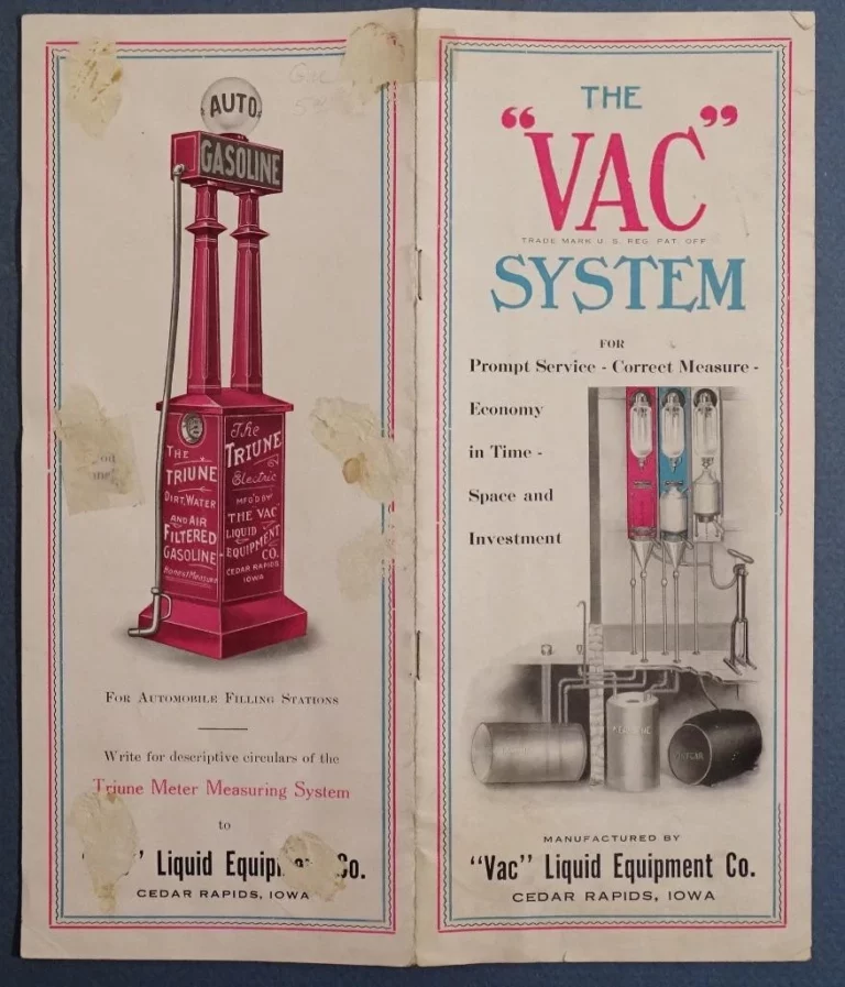 Brochure de Vac Liquid Equipment Co., Cedar Rapids, IA, c1915, essence automobile B3S2 (© ebay.com)