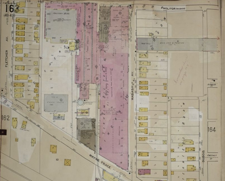 Usine Tokheim : carte d'assurance incendie Sanborn de 1951 (© usautoindustryworldwartwo.com)