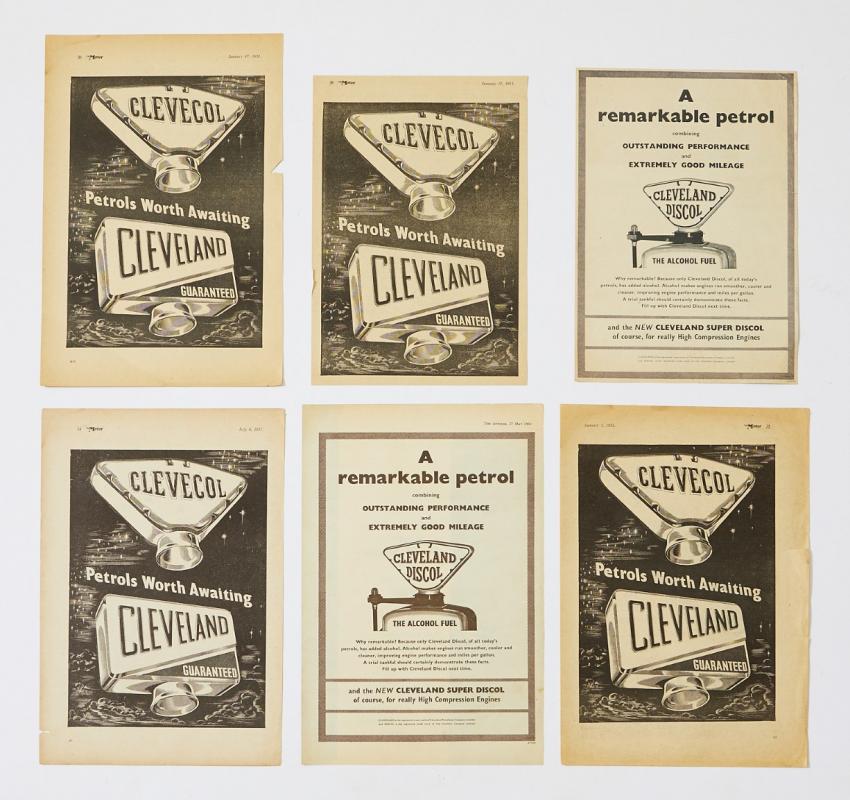 Lot de publicités pour la marque Cleveland (© doningtonauctions.com.au)
