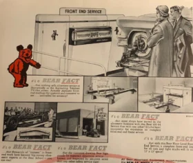 Publicité pour le meuble Bear Telaliner de 1955 (© servicemerchandisers.com)